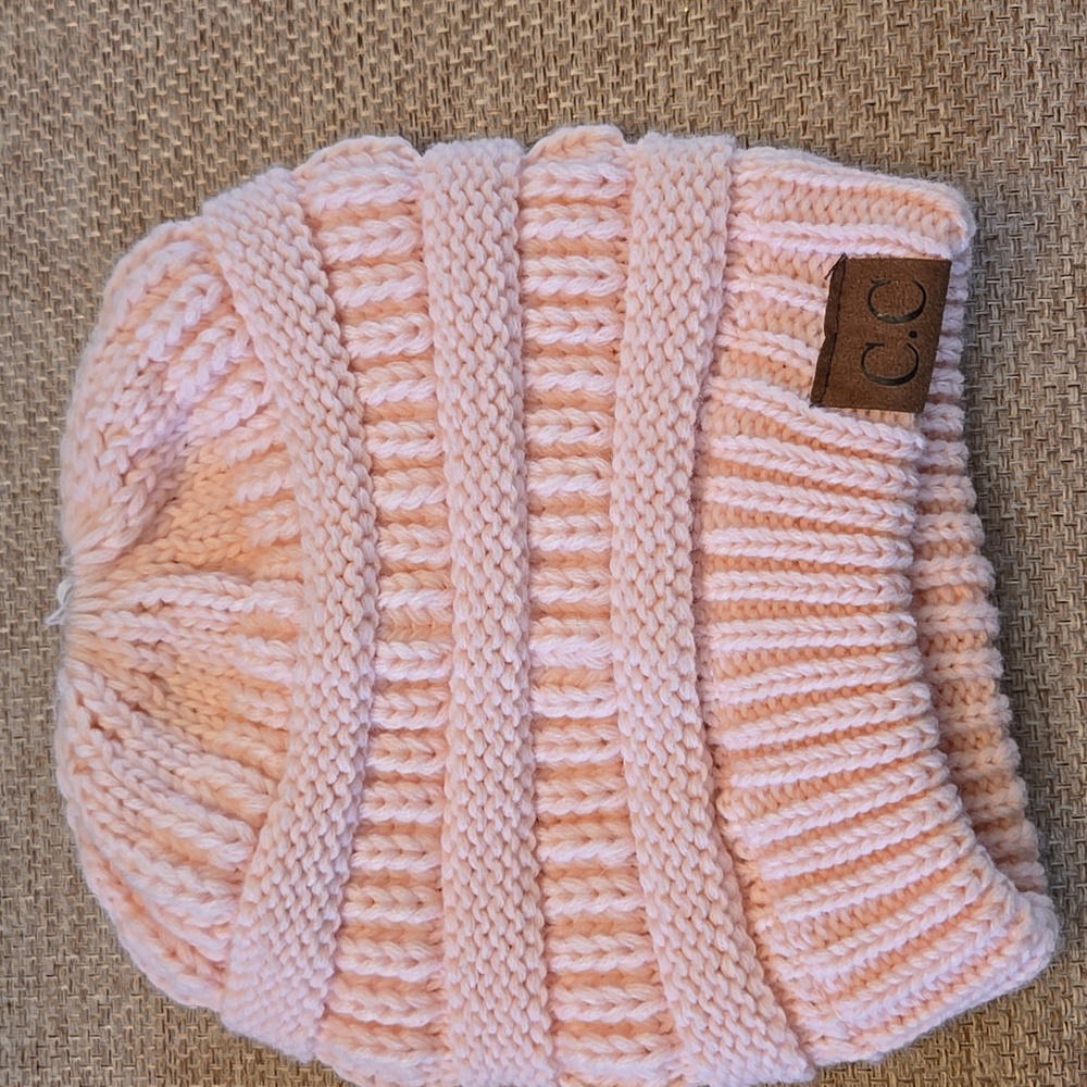 CC beanies with ponytail opening